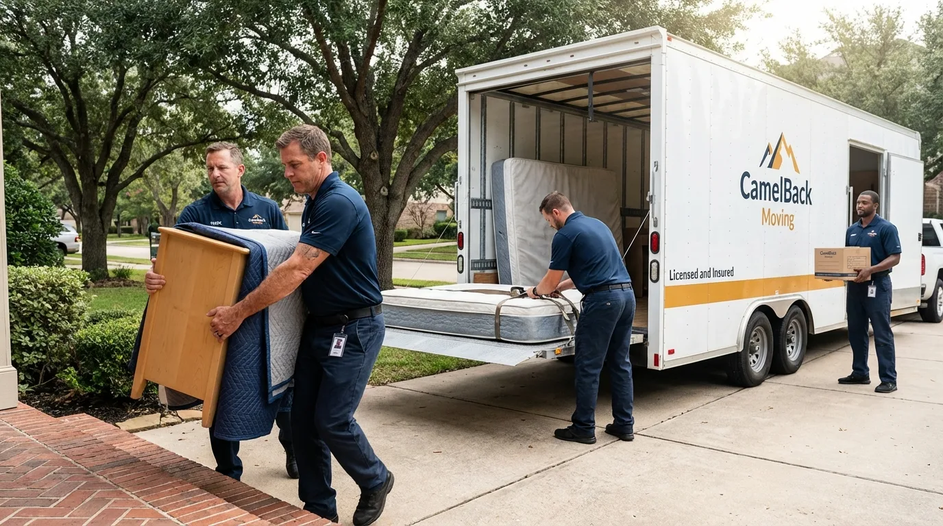 Crew loading residential truck for cross-state move from Danville, PA